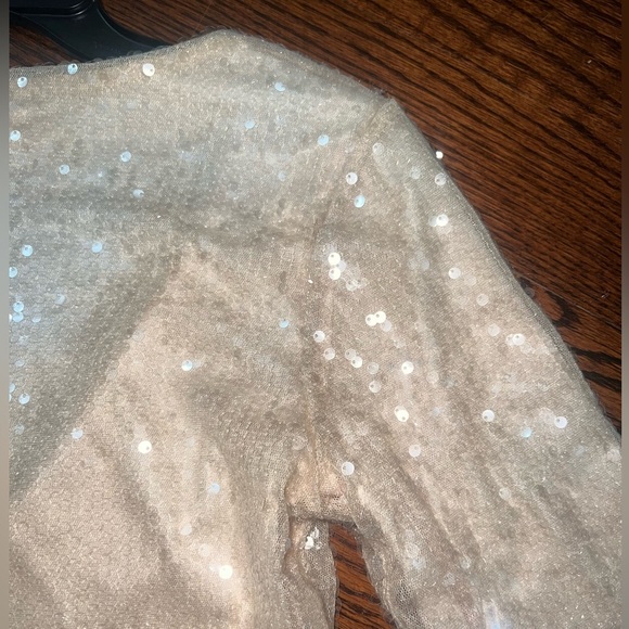 Elodie Sequin Tie Front Top In Taupe - Picture 8 of 9